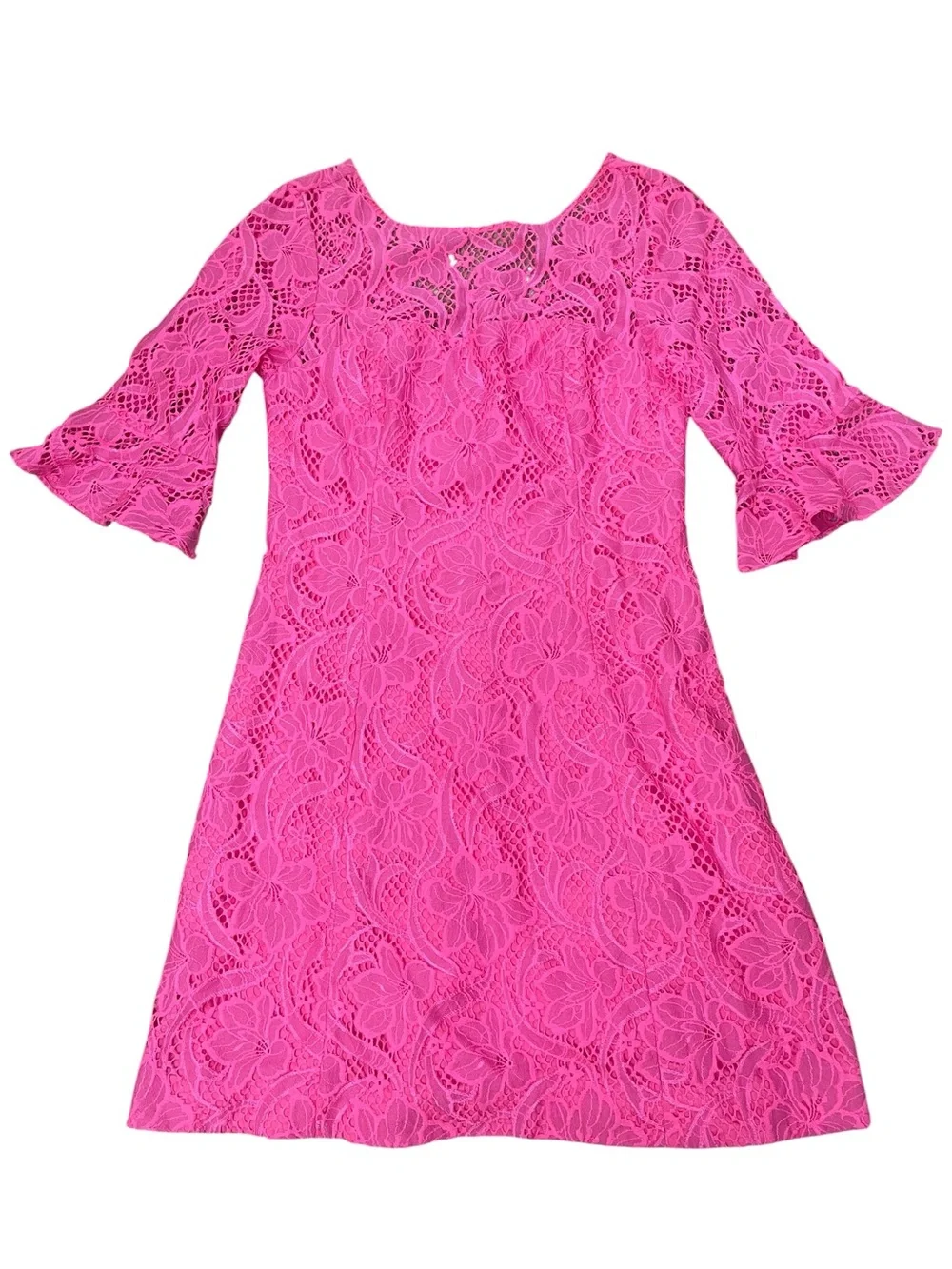 Lilly Pulitzer Allyson Hot Pink Floral Vines Lace A-Line Bell Sleeve Dress